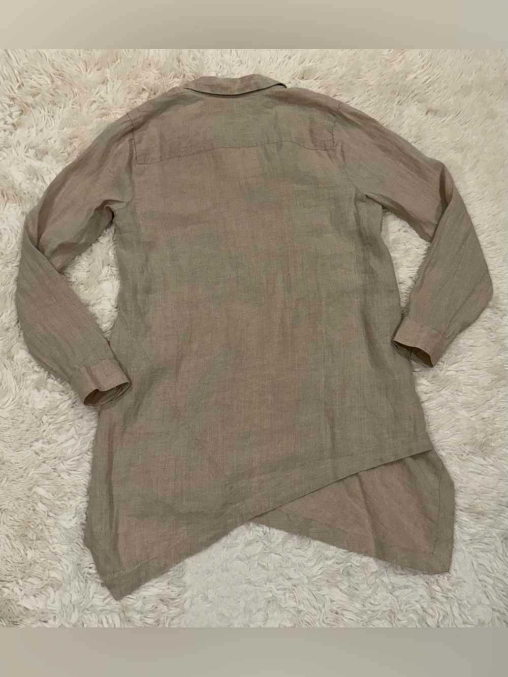 J. Jill Women's Linen Asymmetrical Hem V-Neck Popover Tunic Top Small Beige Boho - Picture 5 of 8